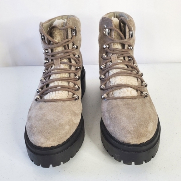 Marc Fisher LTD Suede Lug Sole Hiking Boot Size 8 Nairy Faux Fur Ankle Boot - Picture 14 of 15